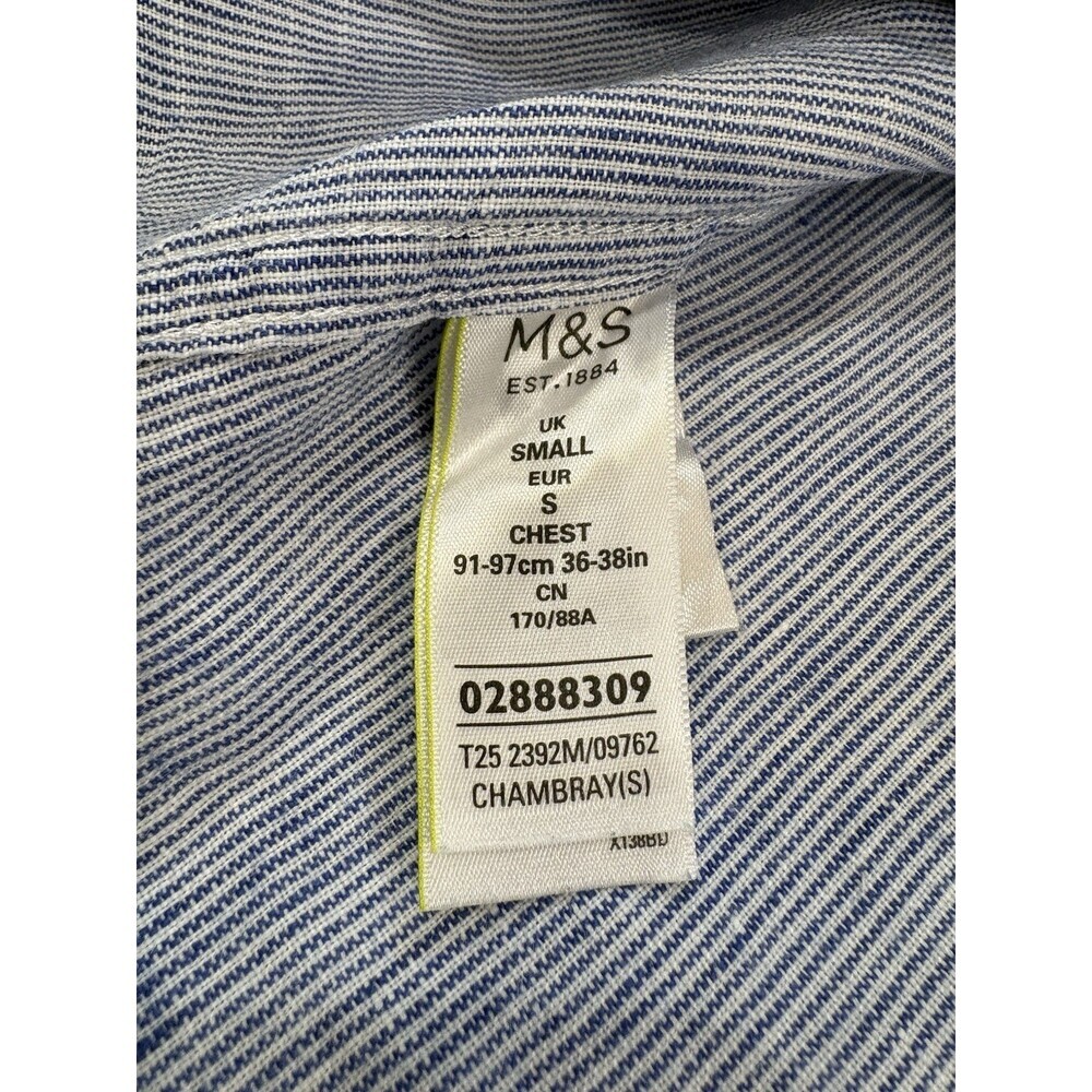 M&S Collection Men’s Linen Striped Chambray Mock Collar Shirt Size S - Picture 5 of 6